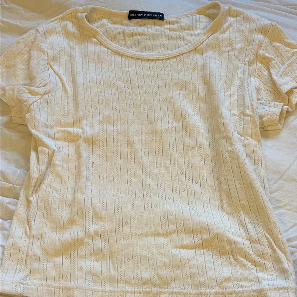 Brandy Melville Ivory Textured Short Sleeve Tee